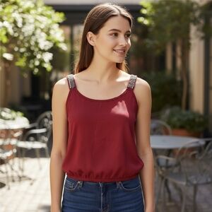 Charlotte Russe ✦ Beaded Burgundy Crop Top ✦ Sleeveless Embellished Straps M